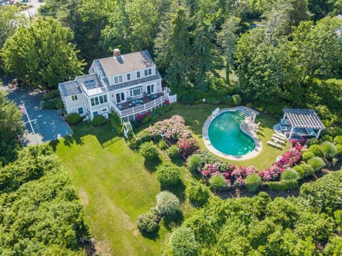 drone view of the house and pool