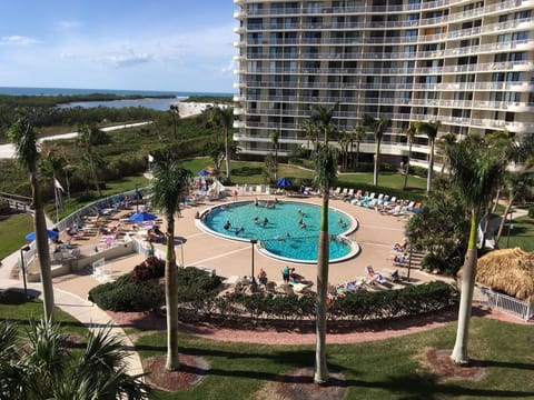 View of the pool from the balcony