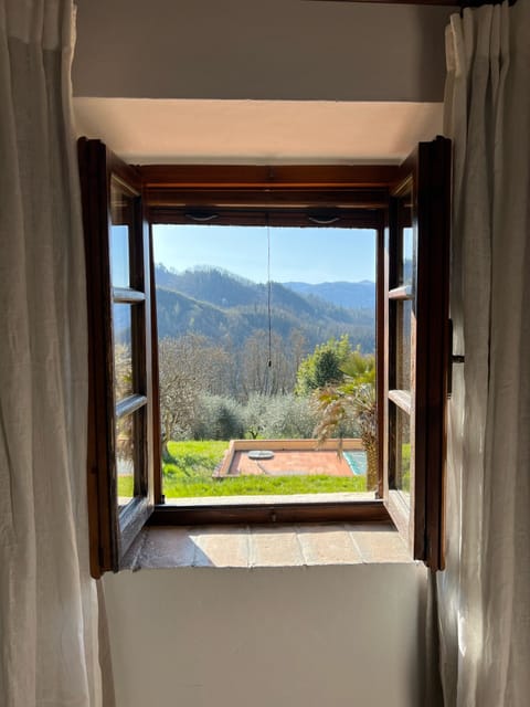 View from the bedroom towards the pool