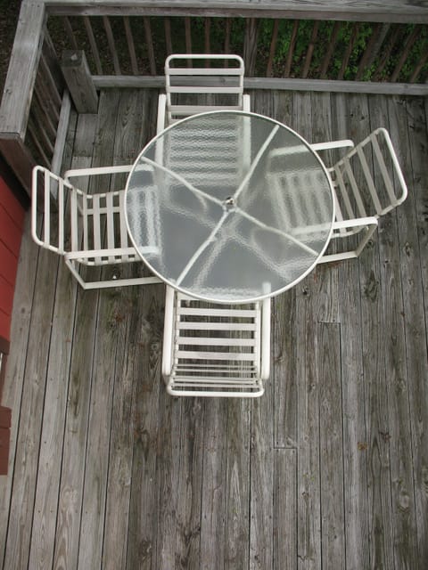 Deck eating area from one of two balconies.