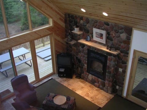 Fireplace and Living Room Area looking from the loft sitting area.