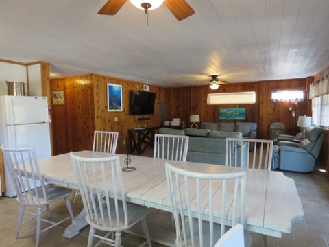 The living room area, dining area, and kitchen is one big open floor plan 
