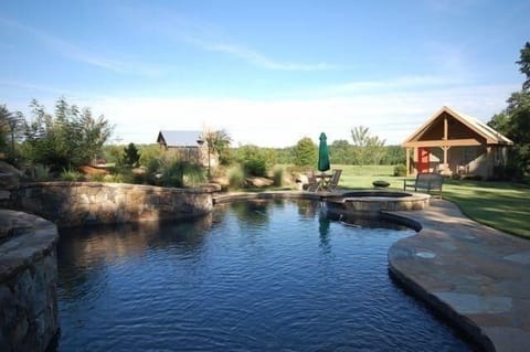 Cabin & Pool Area. 