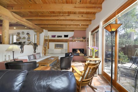 Living Room with Kiva wood burning fireplace