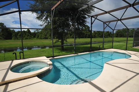 Private Pool and jet-tub  with water view.