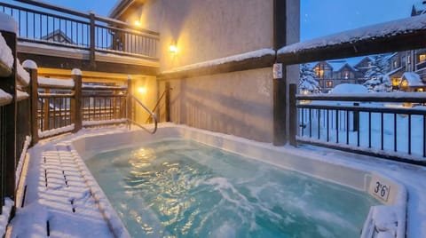 Guests can enjoy shared amenities such as an outdoor pool, hot tub and a fitness room.