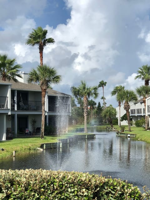 View of our unit from beach boardwalk 
(Our unit- L bldg top R side) L of water 