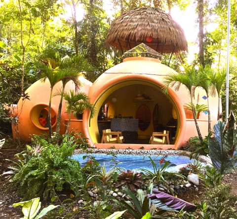 Exterior view of the property and pool.