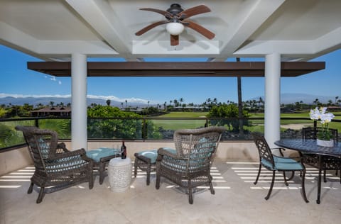 Comfortable, pleasant and inviting lanai from which to watch the sunrise over Mauna Kea and Kohala mountains.