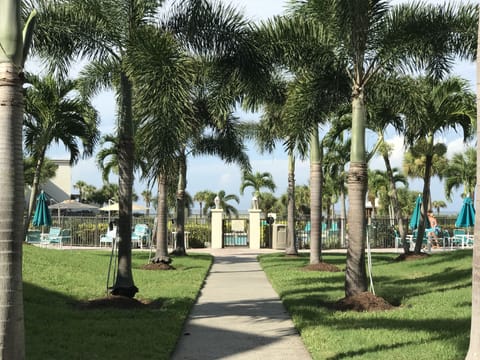 Welcome to the pool and the entrance to the private beach