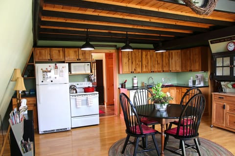 kitchen cabinets filled with essentials, etc.