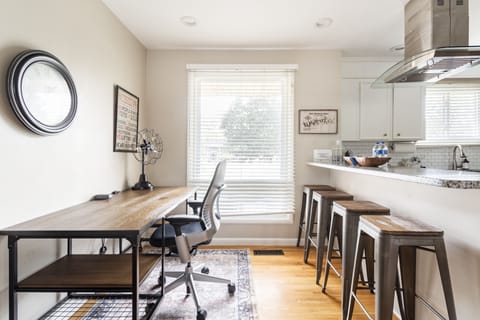 Desk with Steelcase Leap 2 office chair for comfort while working remotely