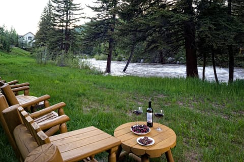 FLY FISH, PLAY YARD GAMES, BOCCE, RELAX ON OUR LOG FURNITURE, SEATS   9 TO 11.