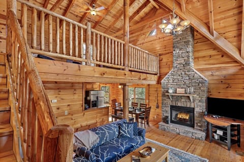 Stone fireplace with gas logs