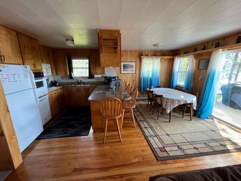 Dining and kitchen view from the living room.