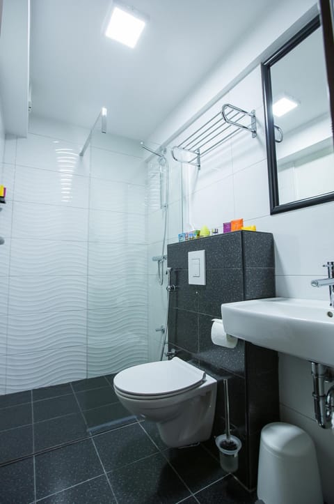 Shower, slippers, towels