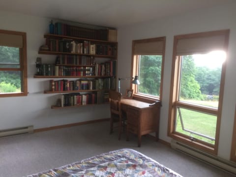 view of the field and pond from the master bedroom