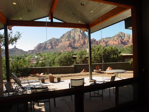 Covered patio with awsome views