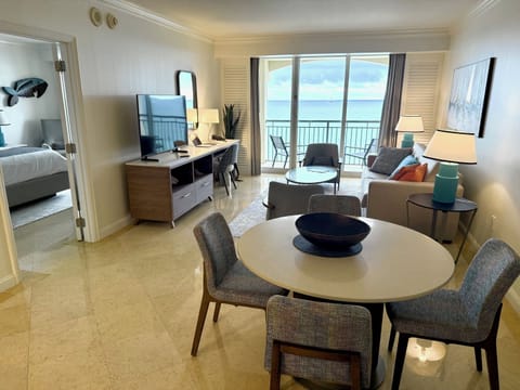 Spread out in your living/dining/work space; indulge in the endless views