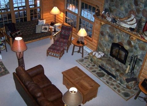 Great Room~Floor to Ceiling Fieldstone Fireplace