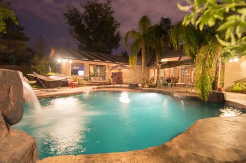 Pool lights up at night!