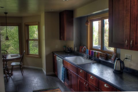 View into kitchen from family room.