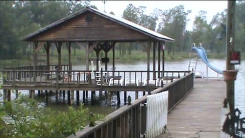 Large boat dock for fishing, water-sliding, swimming AND tying up your boat