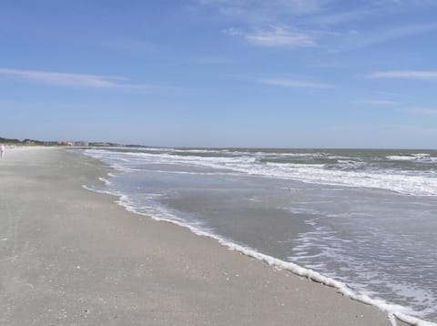 The beach in front of Hilton Head Resort is beautiful with much less traffic.
