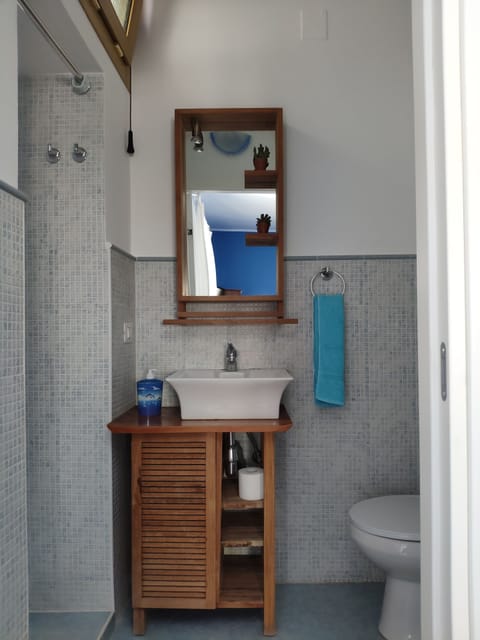 Standard Double Room (blu) | Bathroom | Shower, hair dryer, bathrobes, bidet