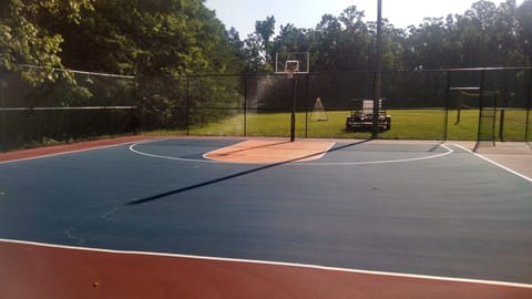 New basketball court at the park, and there is also a soccer net at the park.