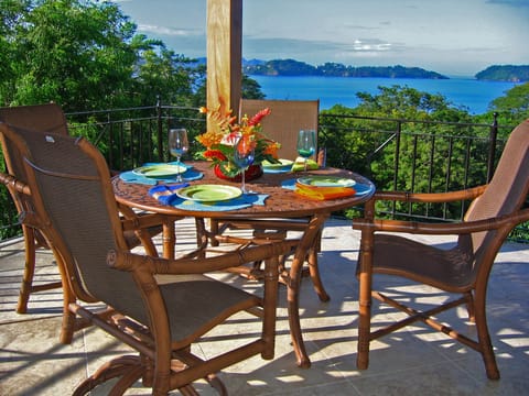 Dining on the veranda with a beautiful view of Flamingo Bay