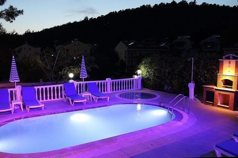 View at dusk with the colour change lighting