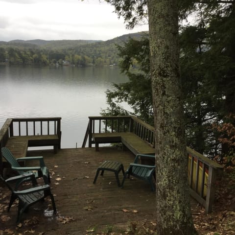Lakeside deck with dock.