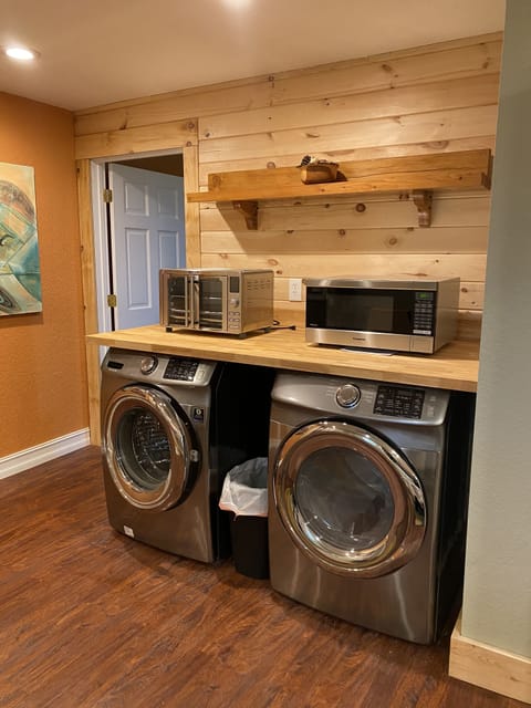 Full size microwave, air fryer toaster oven, large washer and dryer