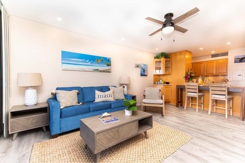 Relax in the inviting living room, complete with a comfortable sleeper sofa