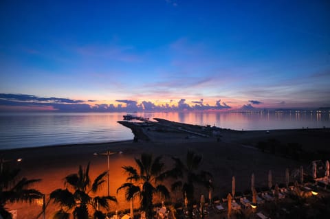 Private beach, beach umbrellas