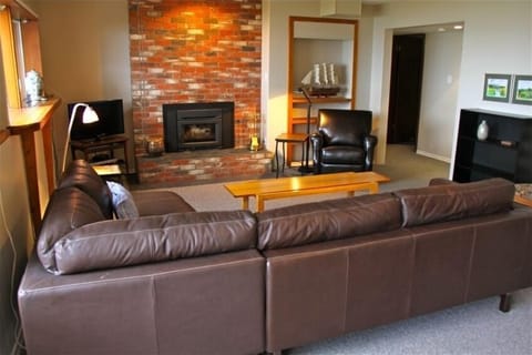 Large living room and new fireplace insert.
