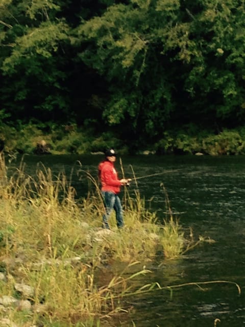 Our youngest girl trying out the fishing hole.