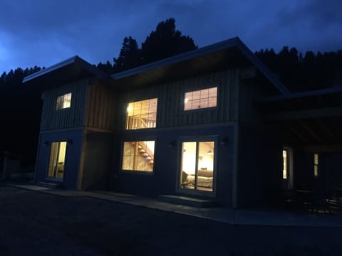 Nighttime looking at the cabin