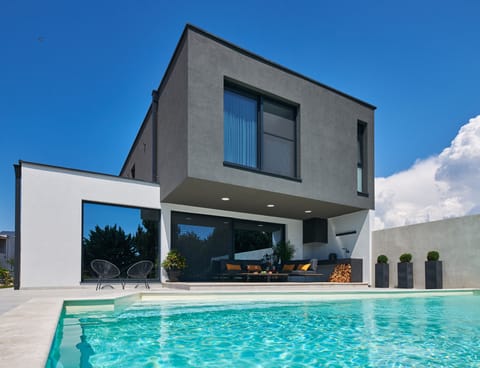 Pool, sunbeds, barbecue, lounge, parasol, nature, greenery, garden view, garden