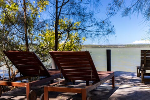 Treetops Cottage lakeside deck.