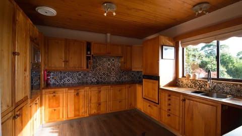 Country style kitchen with Huon pine cabinet, induction cook top, oven and DW