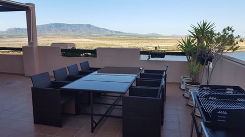 Living & Dining on huge wrap-around terrace - 20m along the front & 14m at side.