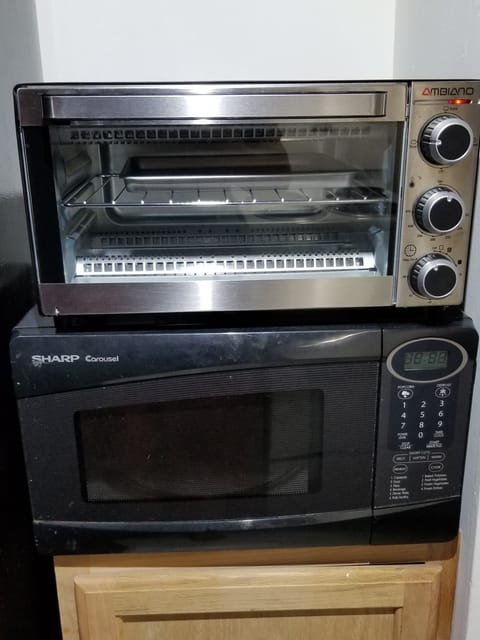 Toaster oven and microwave.