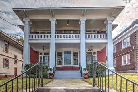 View from the front of the building. Just head up the stairs to the right to your comfy apartment awaits : )
