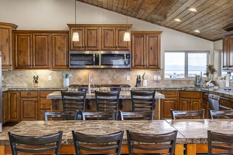 Big kitchen makes cooking for parties easy.