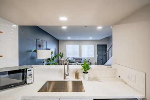 Large stainless steel sink to wash and prep your meals.