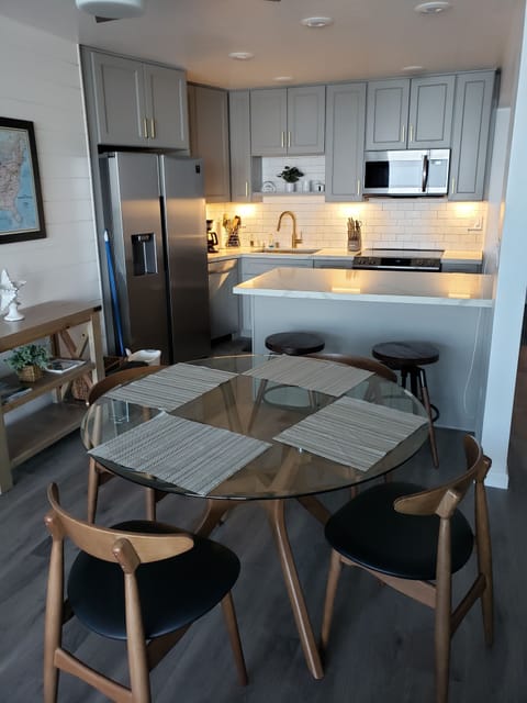 Dining table and bar seating