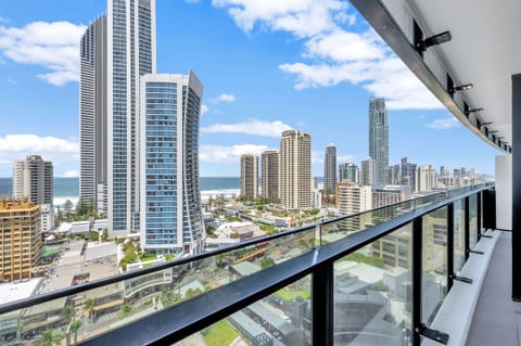 The picturesque city view with the ocean as the backdrop from the balony😻