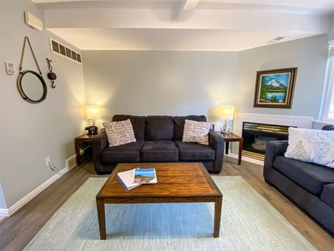Cozy living area with sofa bed, fireplace and comfortable seating for relaxing nights